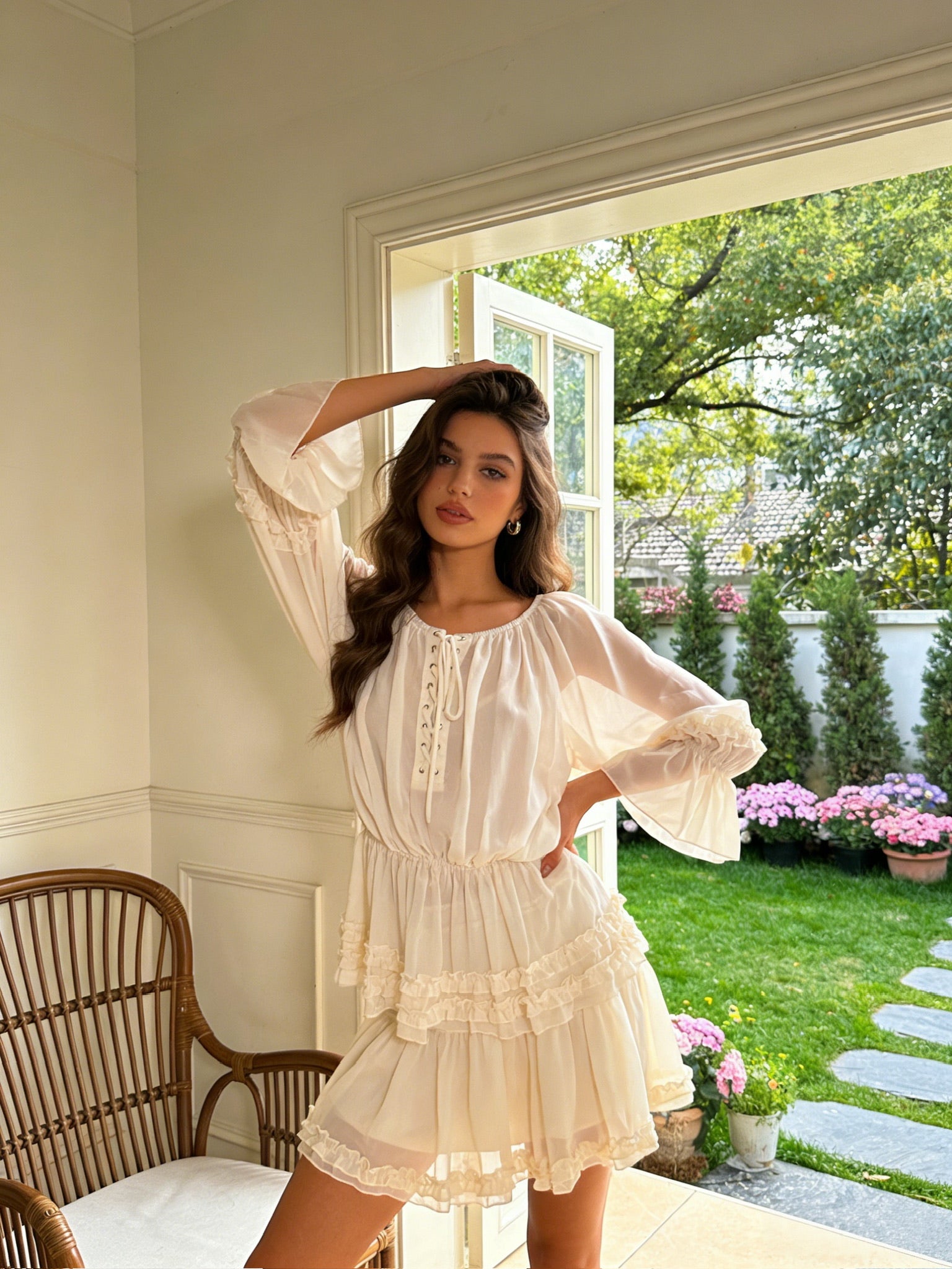 BLOOM – Ensemble Fluide Blouse Nouée & Jupe Volants